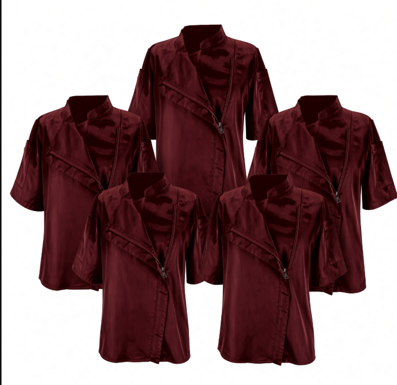 Pack 5 vestes cuisinière femme bordeaux