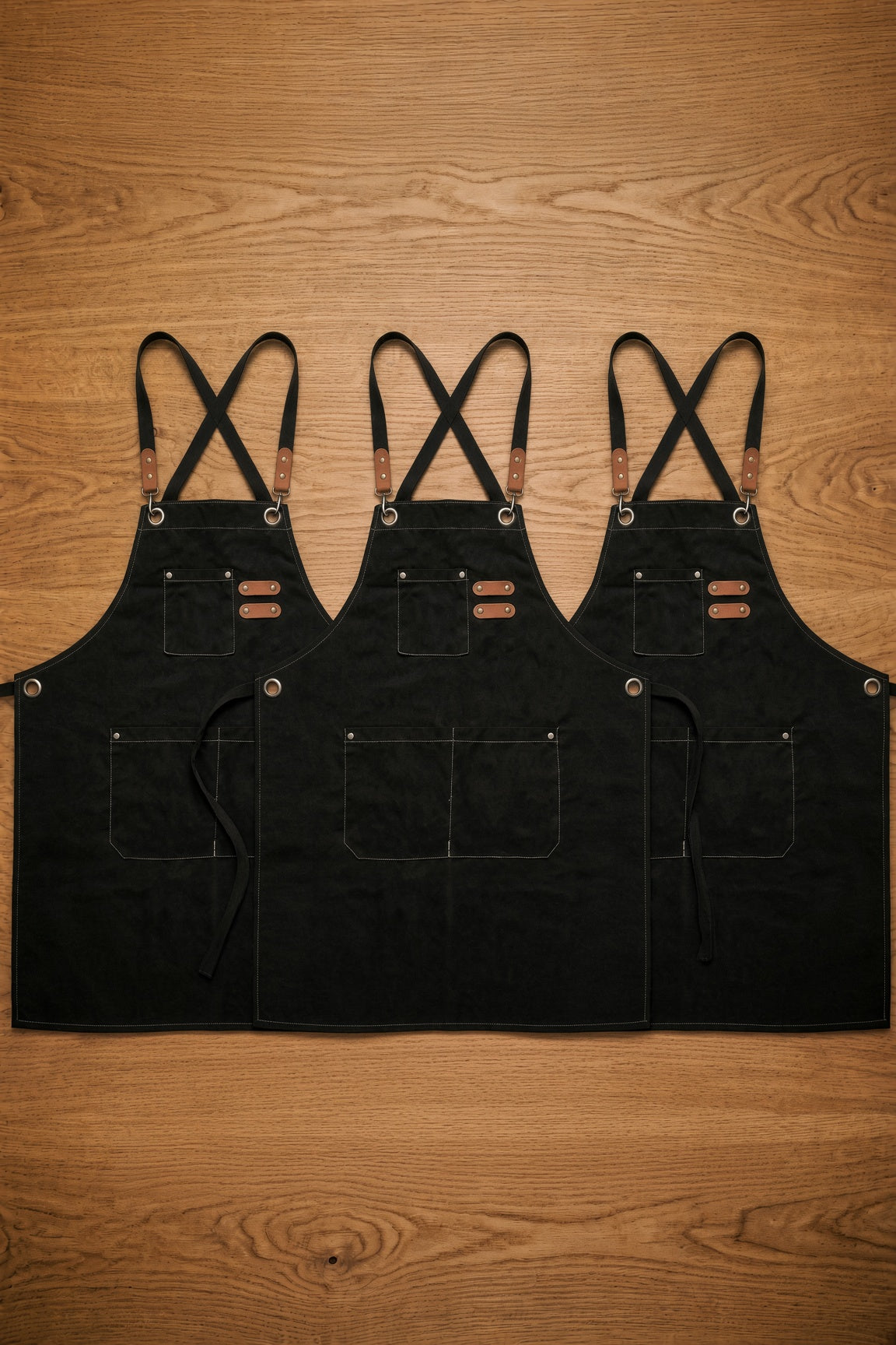 Lot 3 Tabliers Chef Cuir & Rivets – Cuisine Pro
