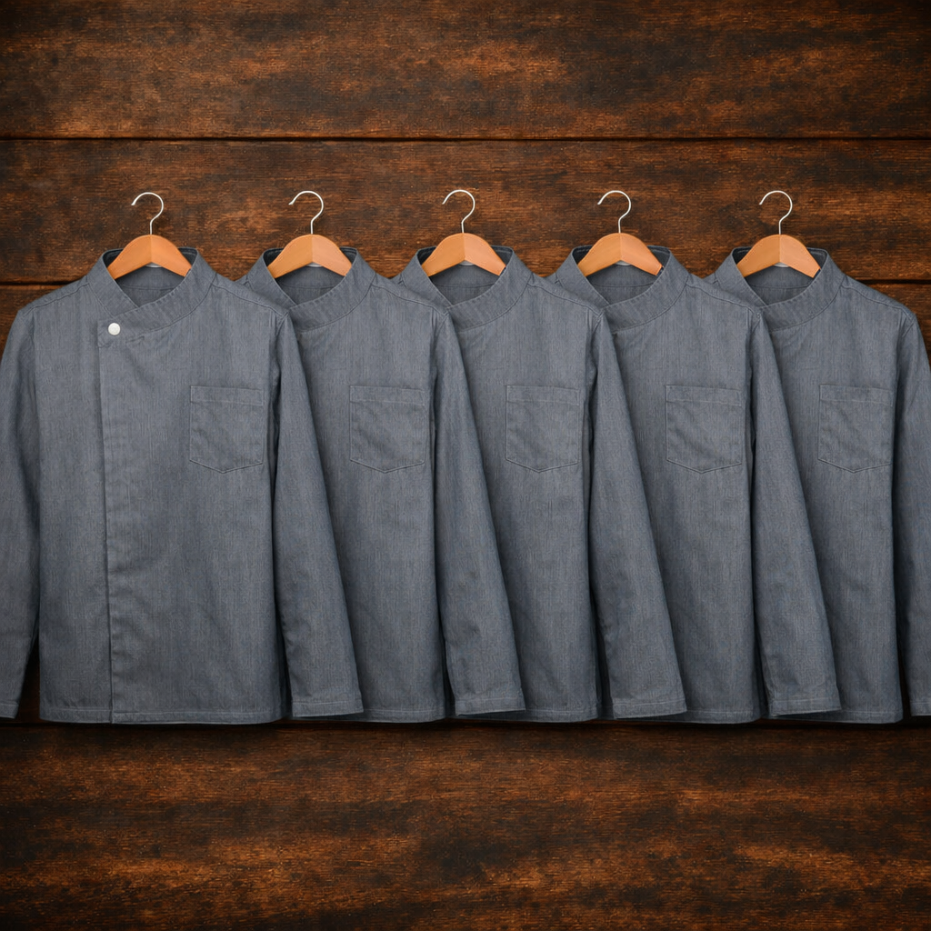 Lot de 5 Vestes de Cuisine Professionnelles Denim Gris Anthracite - Manches Longues