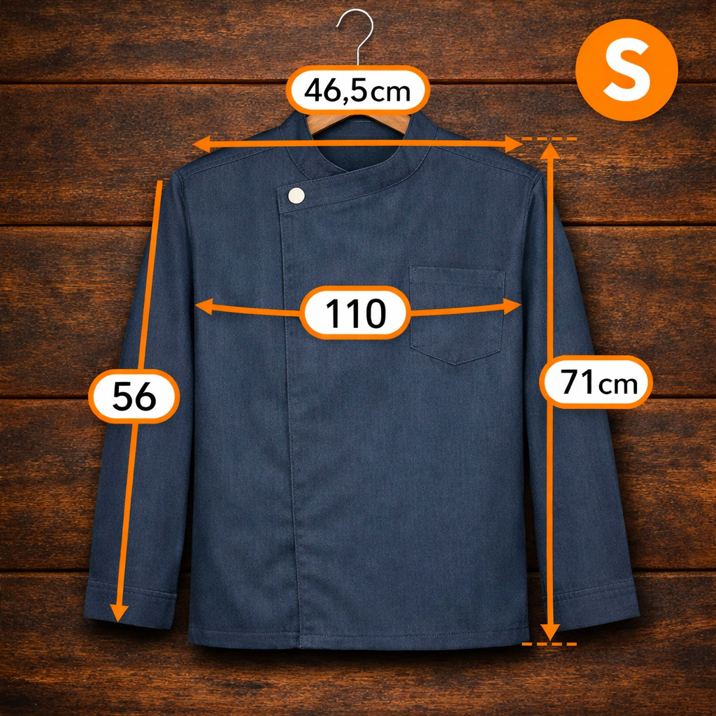 Veste de Cuisine Professionnelle Denim Gris Anthracite - Manches Longues